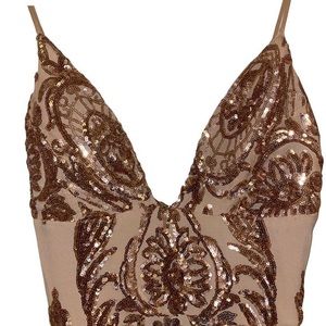 fashion nova gold sequence double slit evening gown